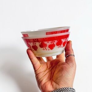 Vintage Fire King Red Floral Stacking Bowls Anchor Hocking Set of 2